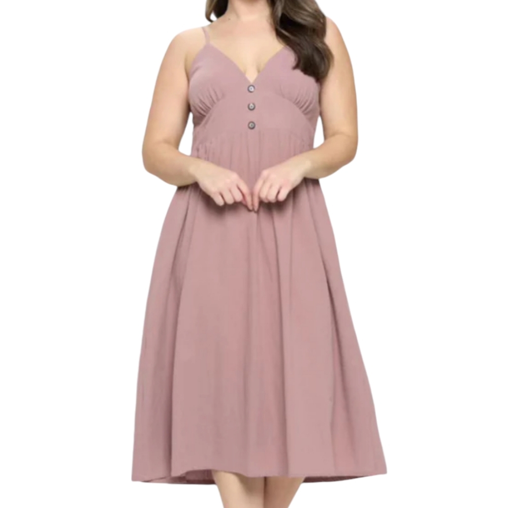 Final Touch Button Bodice Thin Strapped Midi Dress